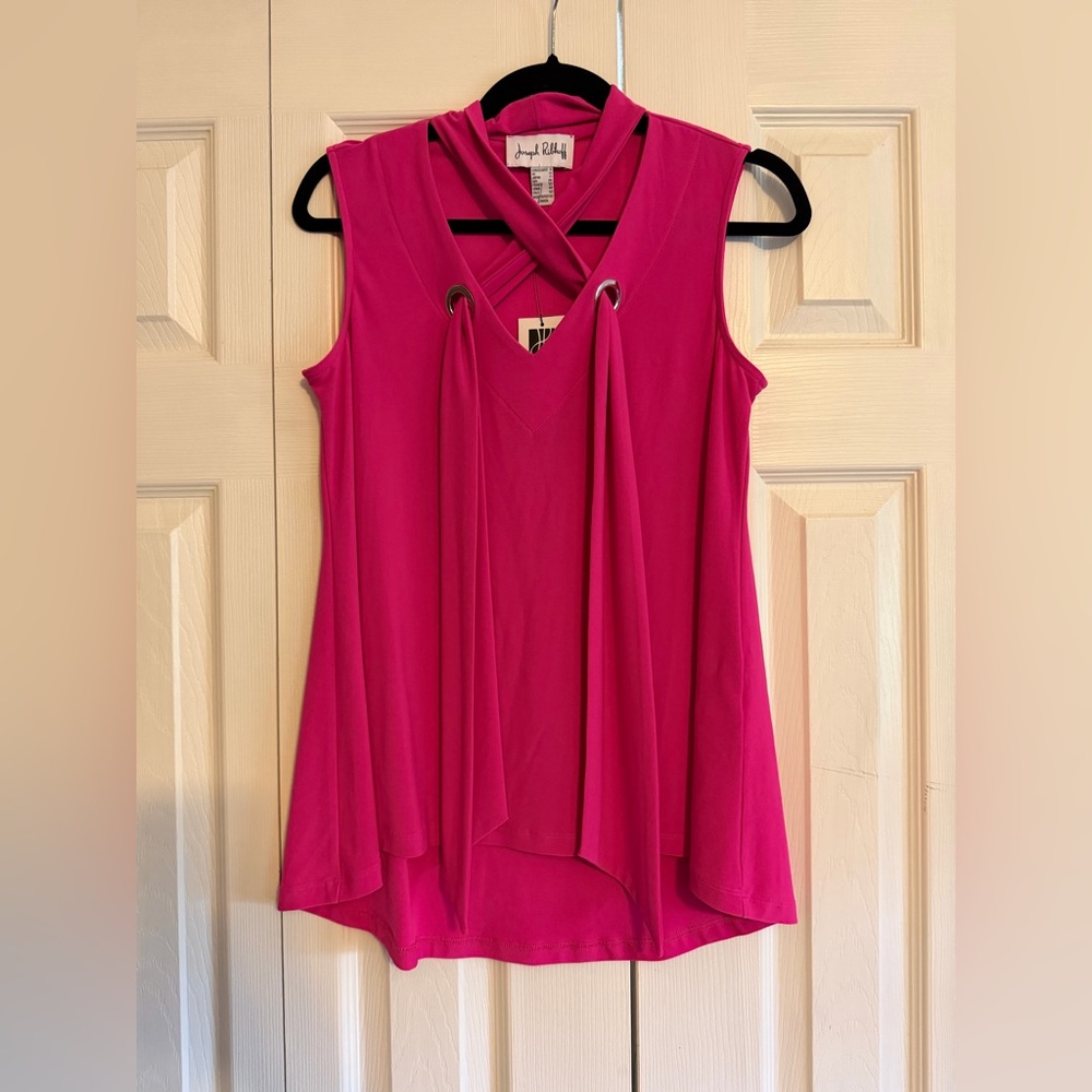 Joseph Ribkoff Sleeveless Crisscross Grommet Draped Tank in Hot Pink